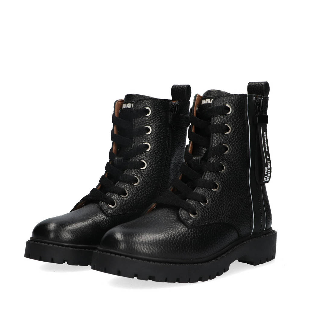 Braqeez leren veterboots zwart