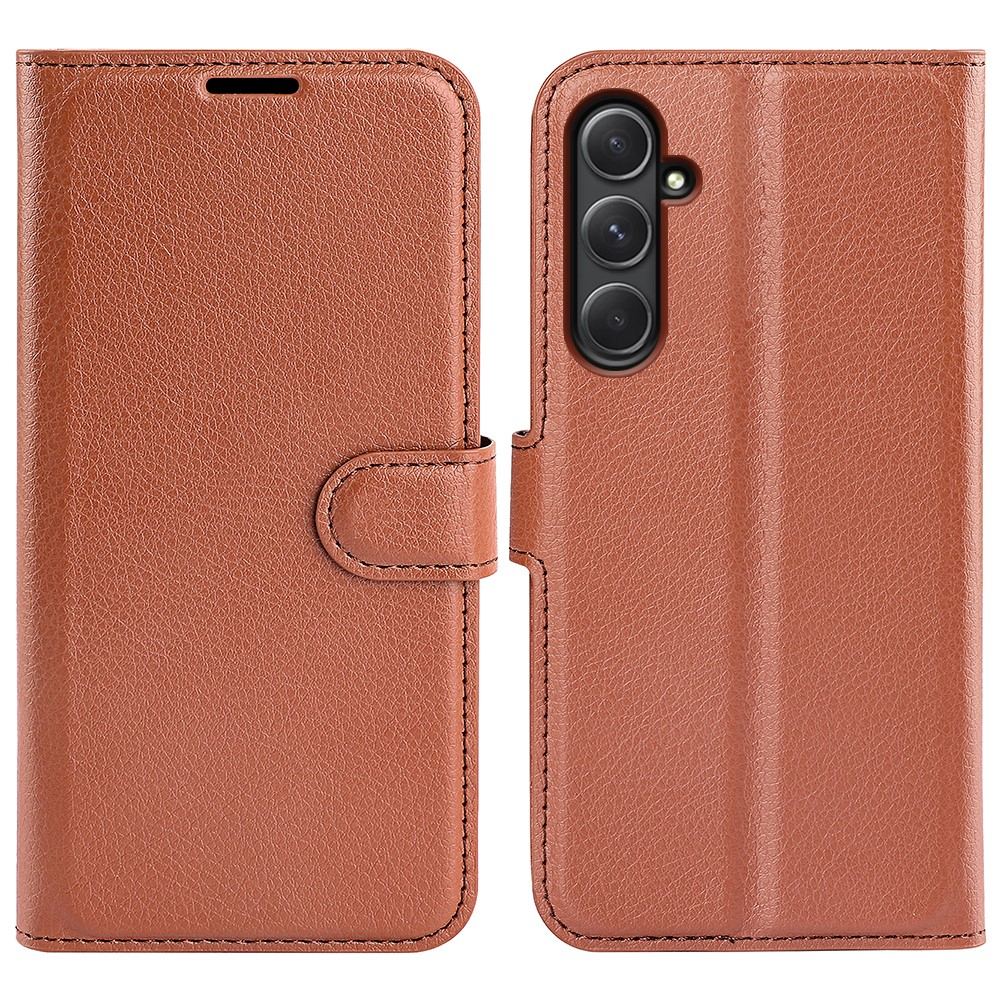 Samsung Galaxy A55 Leder Tasche Flip Cover Litchi Look - Braun