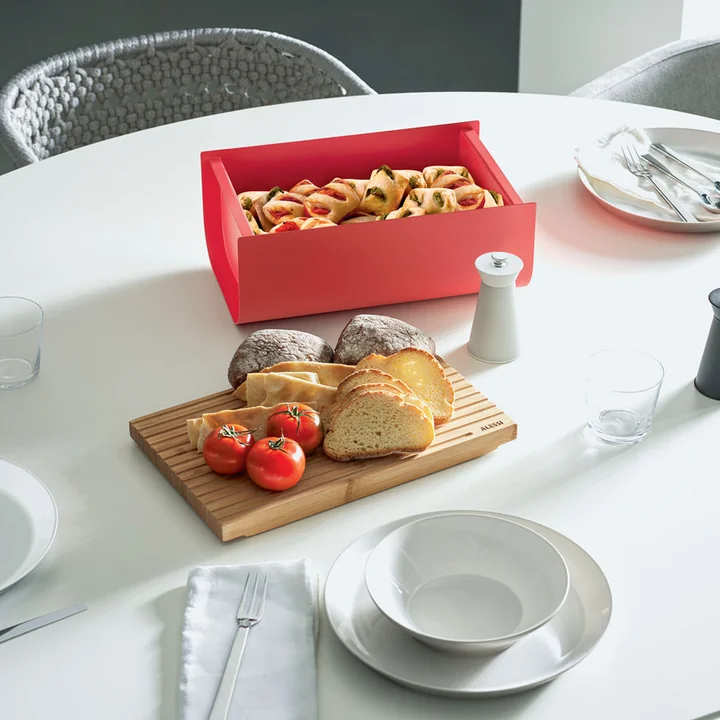 Alessi - Mattina Brotkasten mit Schneidebrett, Bambus / rot