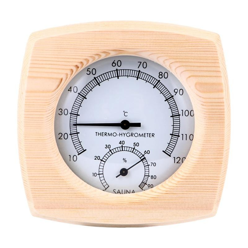 (14x14cm) Holz Sauna Thermometer Hygrometer für Temperatur und Feuchtigkeitsmessung - Braun