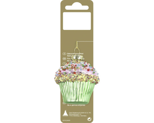 Kerstdecoratie hangende glazen cupcake 6 x 6,4 cm groen