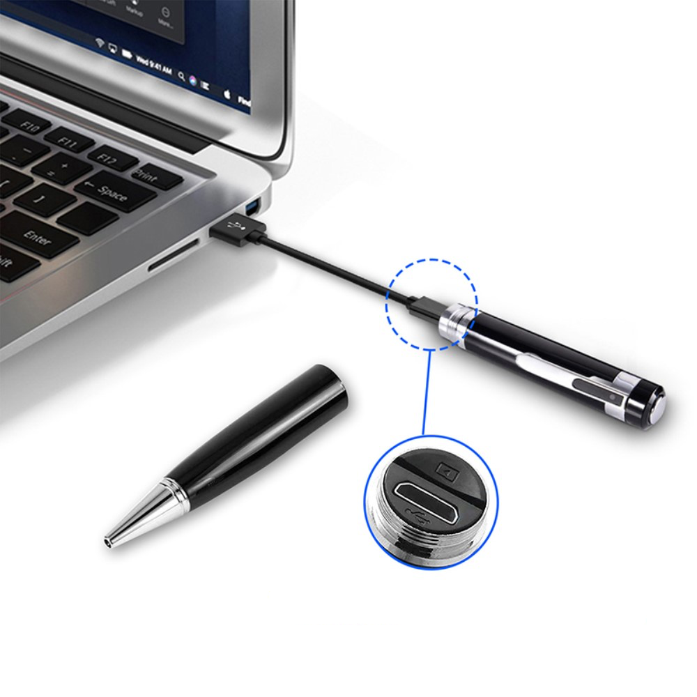 1080p Mini Kamera in Kugelschreiber-Gehäuse mit Akku (350mAh)   Micro SD Kartenslot - Schwarz
