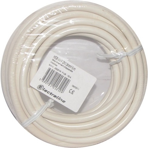 Câble d'installation H05VV-F - 2x1.5mm² -  L : 5 m - bobinot - blanc