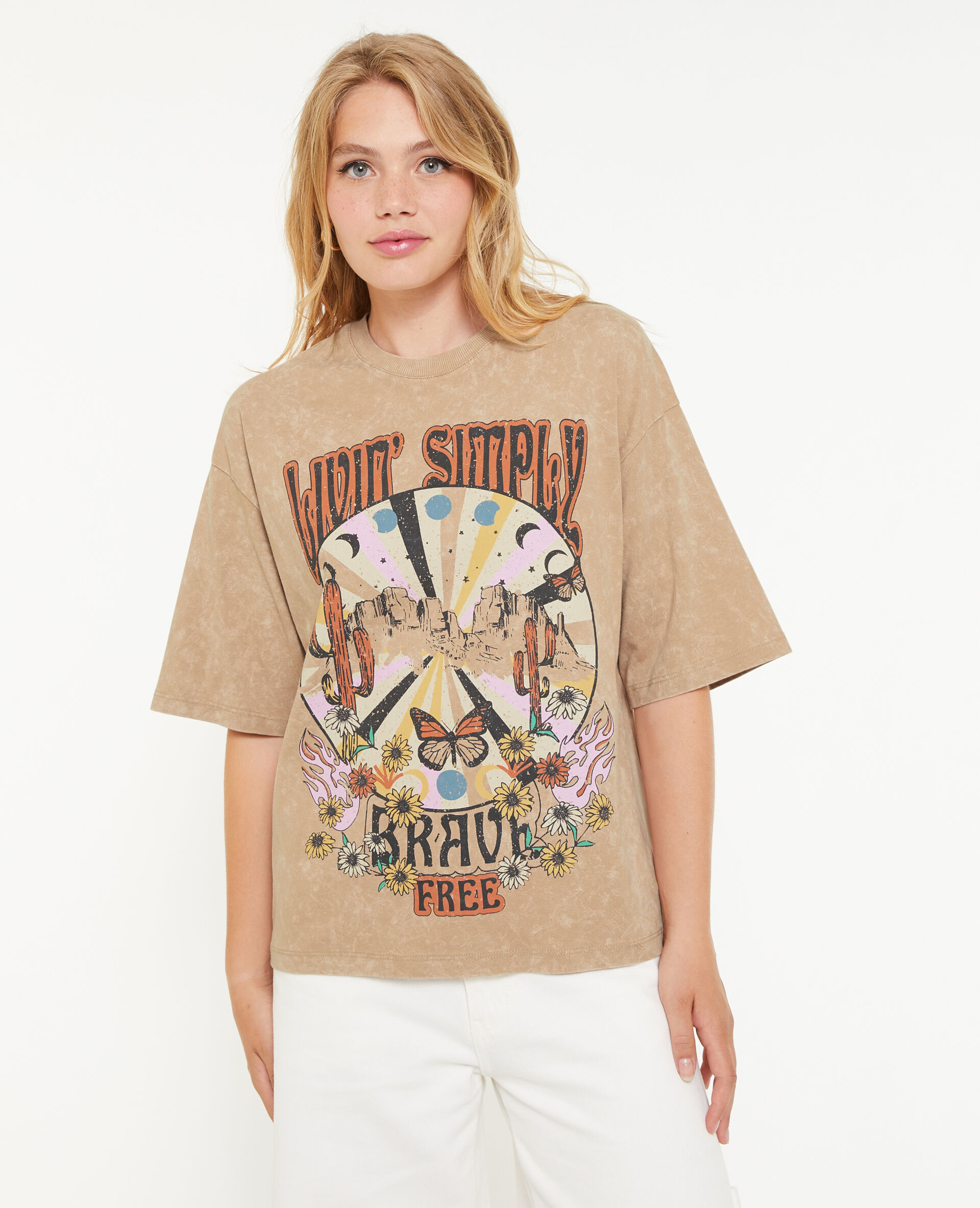 T-shirt oversize avec imprimé - Camel