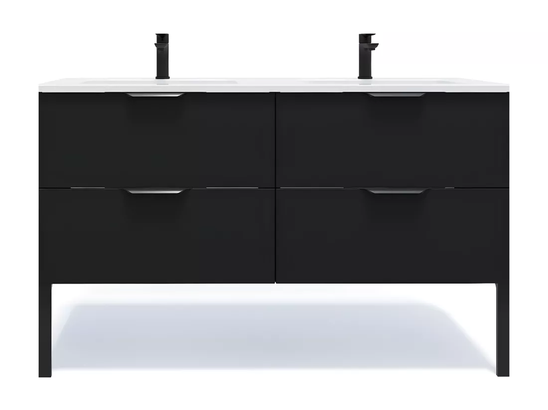 Meuble de salle de bain suspendu double vasque intégrée 140cm 4 tiroirs Noir - Soho