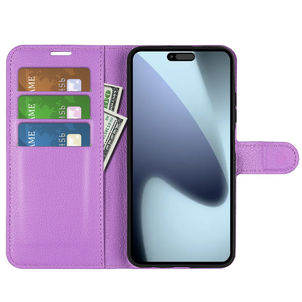 iPhone 17 Leder Tasche Flip Cover Litchi Look - Lila