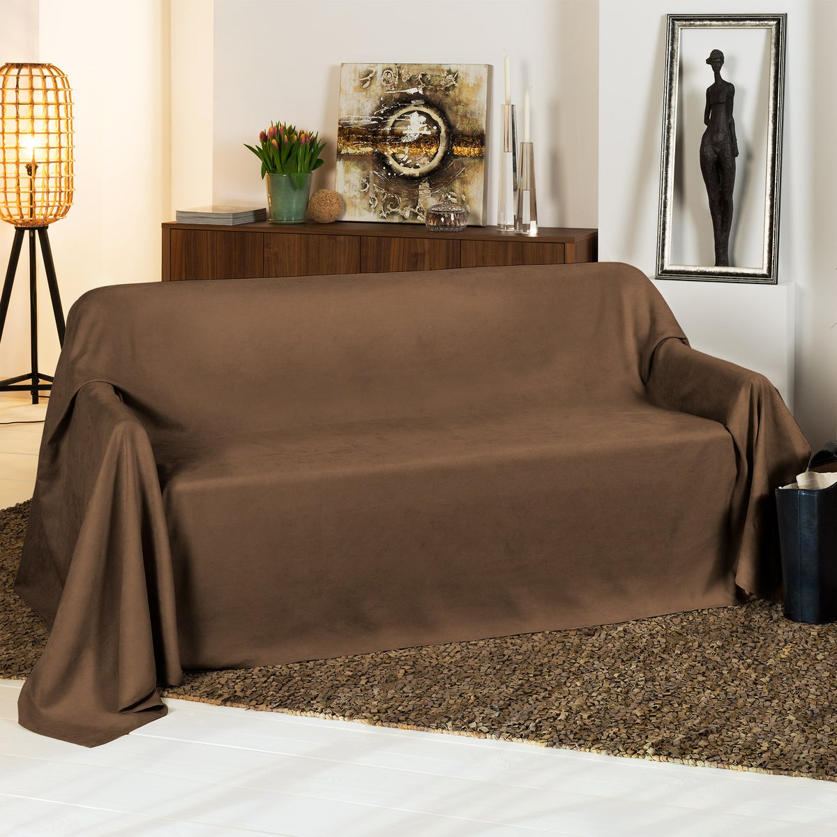 Beautissu Romantica Bedsprei Suède Look 210x280cm Donkerbruin