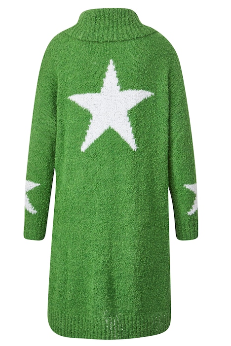 Long-Pullover, Bouclé-Strick, Sterne, Rollkragen, Langarm
