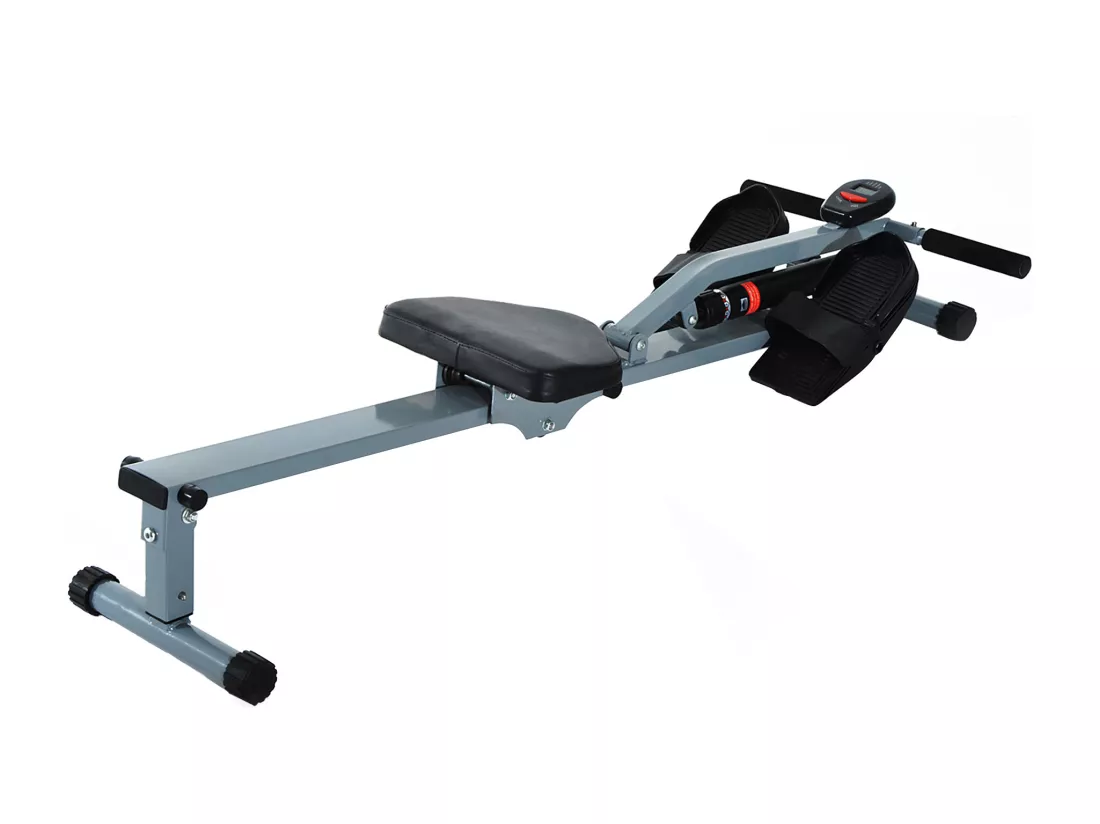 Rameur d'appartement appareil de Fitness et musculation cardio training écran LCD multifonction acier gris et noir