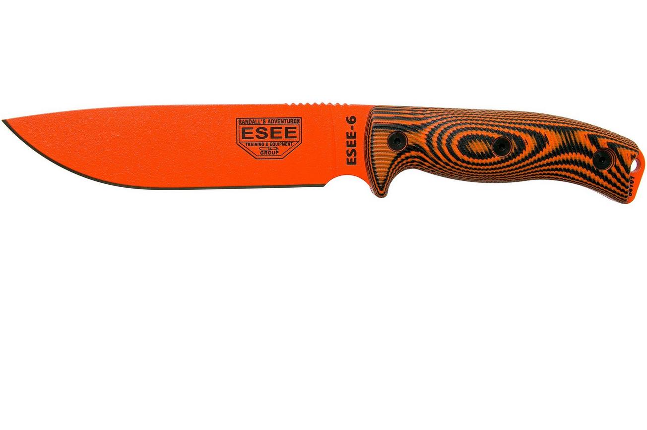 ESEE Model 6 Orange Blade 3D Neon Orange-Black G10 survivalmes 6POR-006 zwarte schede   clip plate
