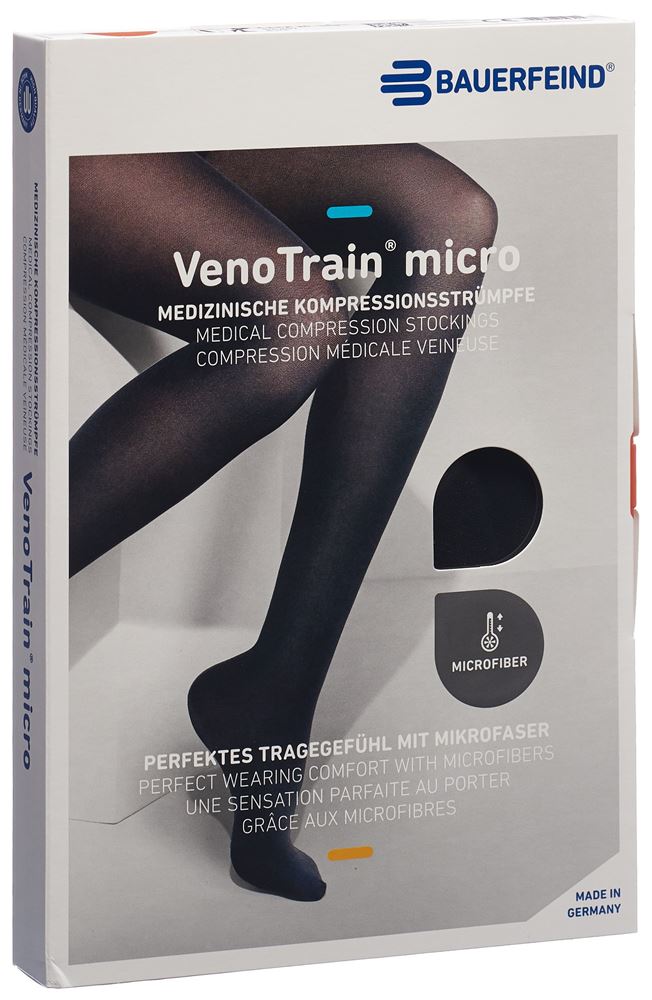 Bauerfeind VenoTrain Micro KKL2 AG XL plus/short geschlossene Fussspitze Mikronoppenhaftband schwarz 1 Paar