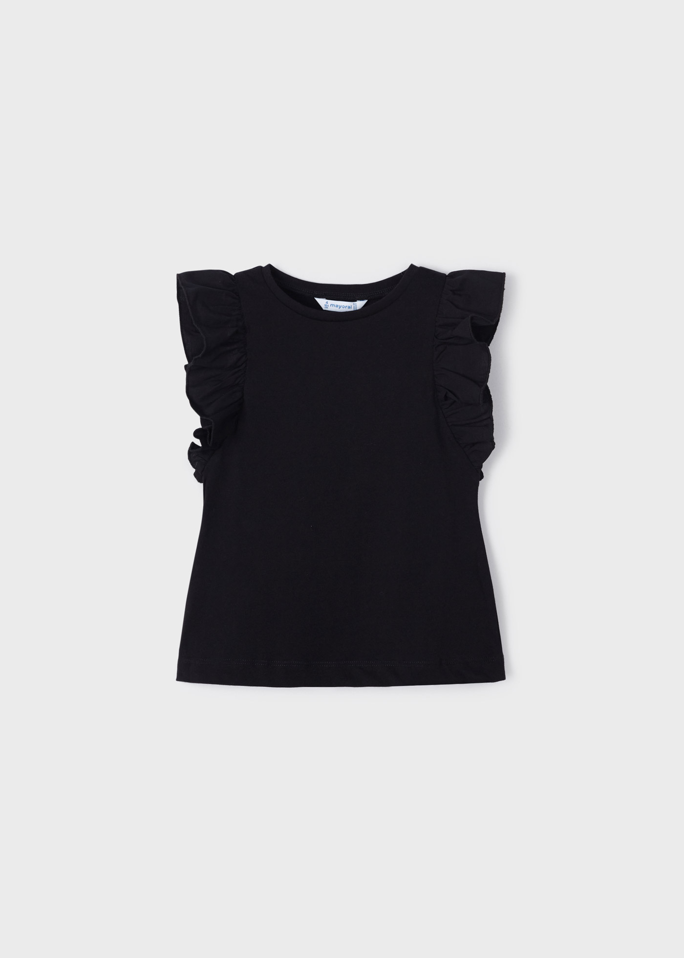 Camiseta infantil feminina de algodão sustentável com babados