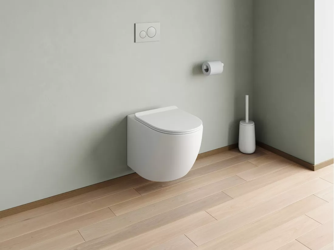 WC suspendu blanc mat en céramique sans bride - JAVOINE
