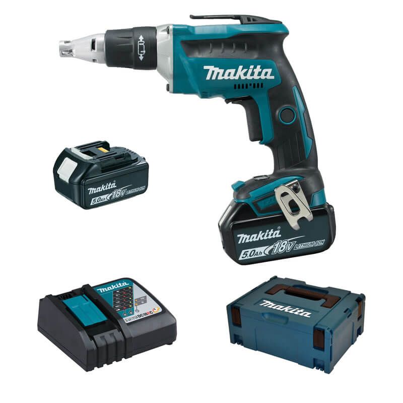Makita DFS452RTJ 18V Li-ion accu gipsschroefmachine set (2x 5.0Ah) in Mbox - koolborstelloos