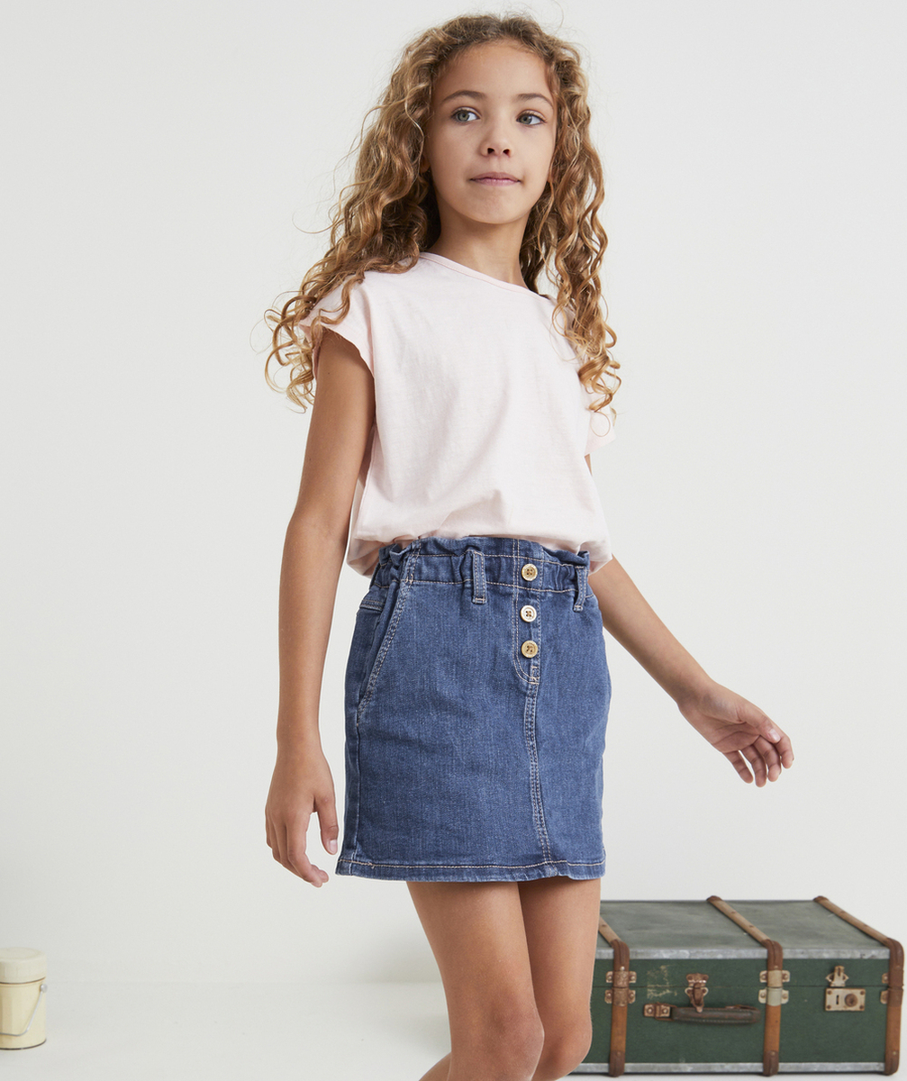 JUPE FILLE EN JEAN LOW IMPACT AVEC BOUTONS PAILLETÉS