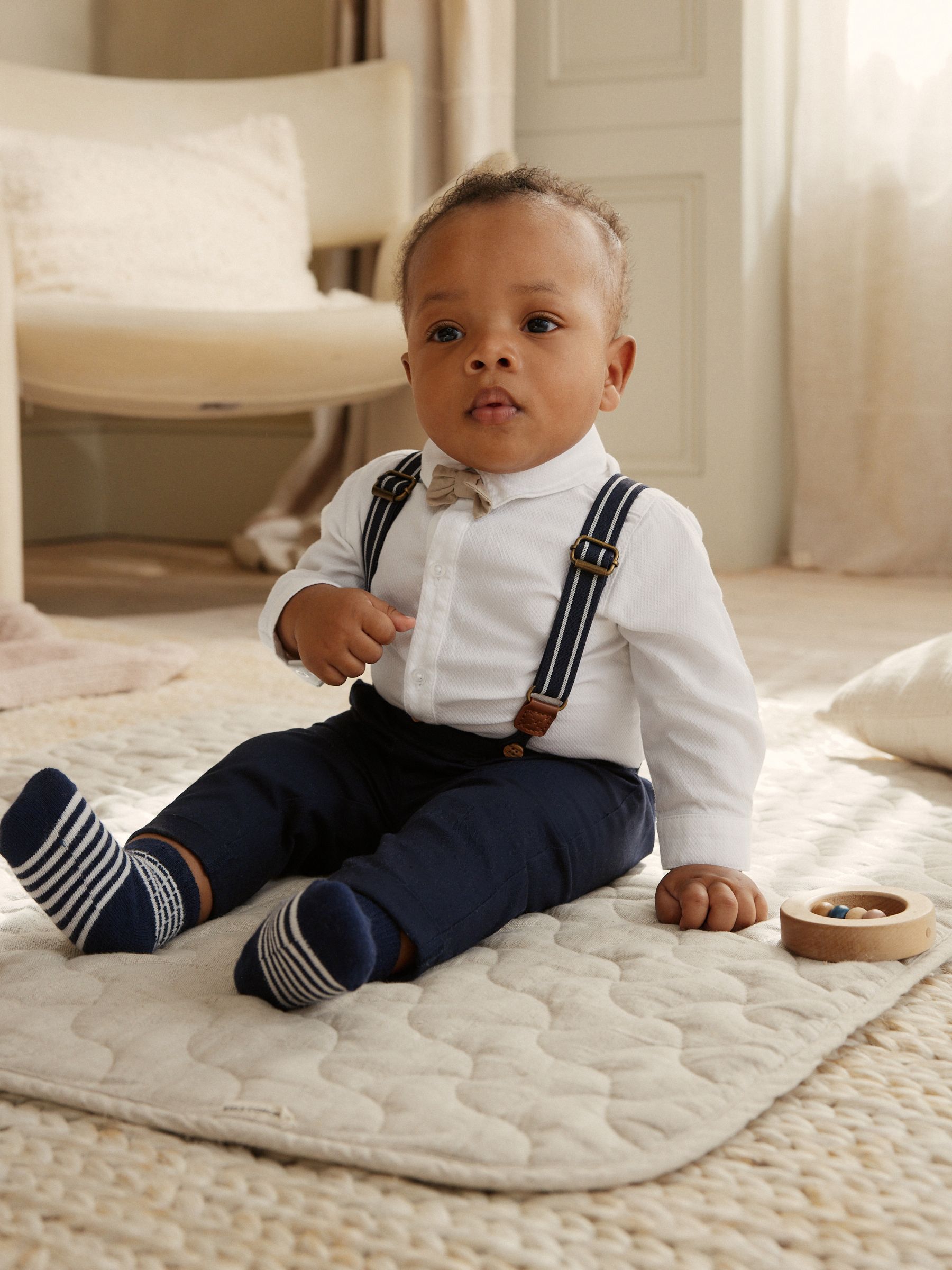 Marineblauw - 4 -delige babyset van overhemd, broek en bretels (0mnd-2jr)