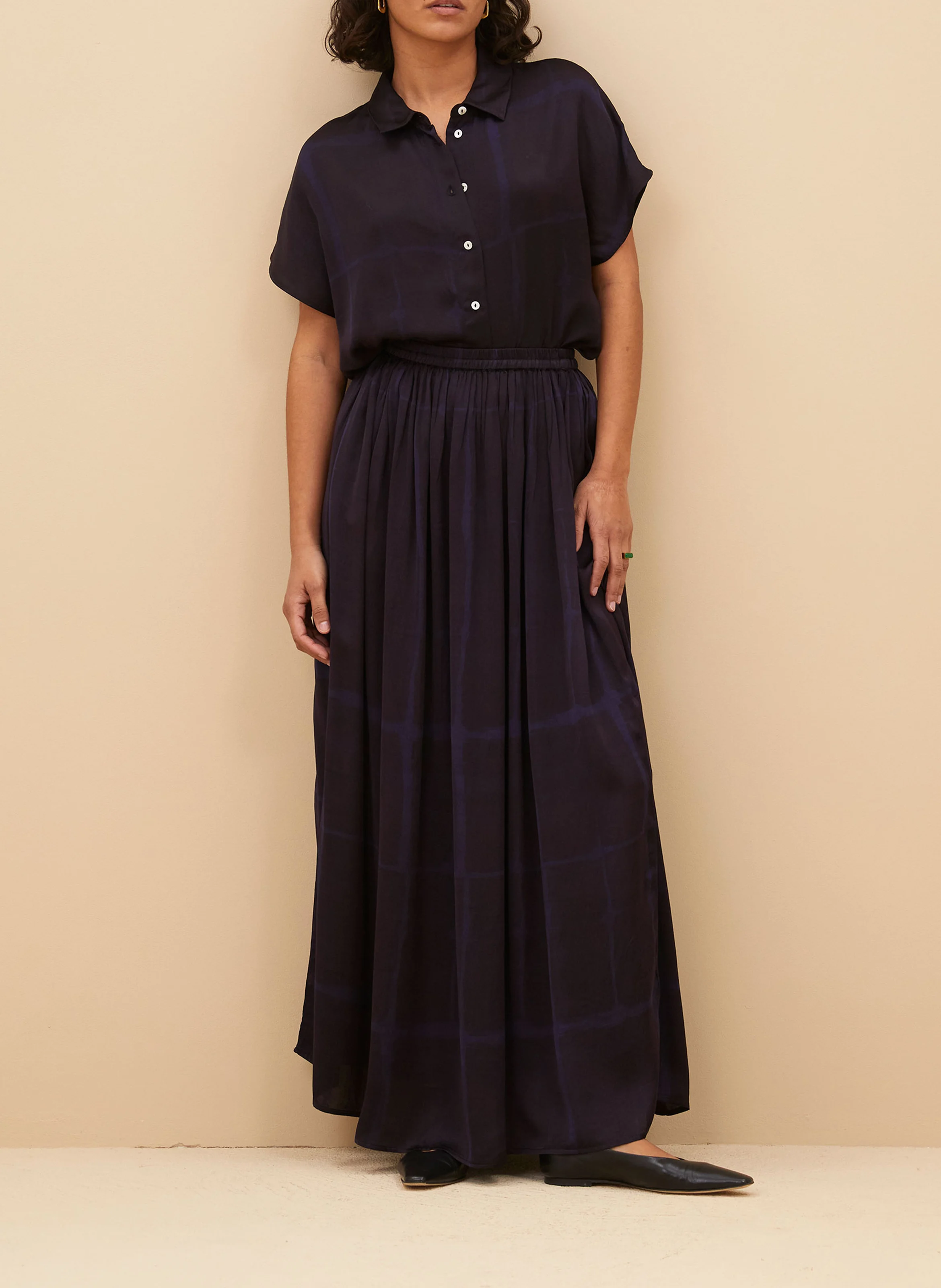 NINA - Jupe longue taille haute imprimée | Bleu