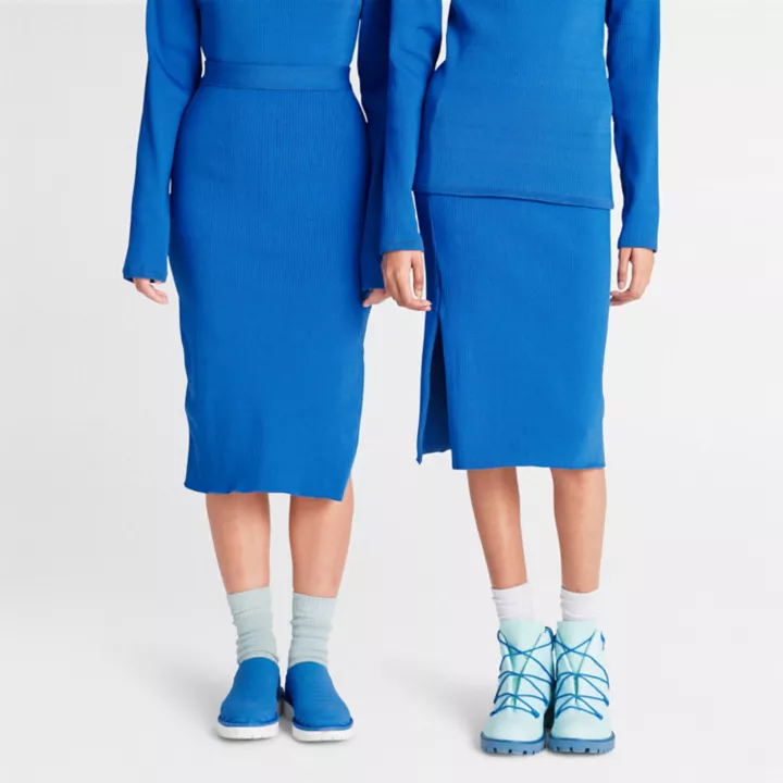 Saia de malha Timberland x Suzanne Oude Hengel Future73 para mulheres na cor azul.