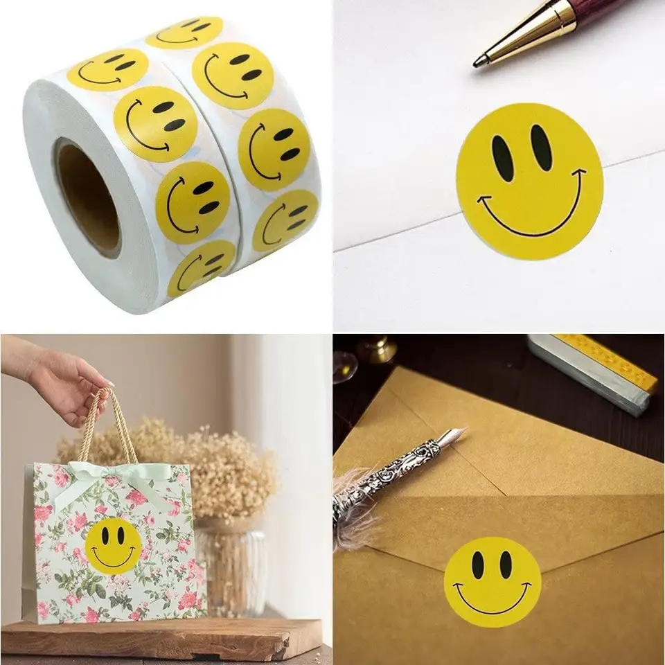 (1 Rolle à 2000Stk.) Ø10mm Runde Aufkleber Sticker Selbstklebende Lehrer Etiketten - Smileys