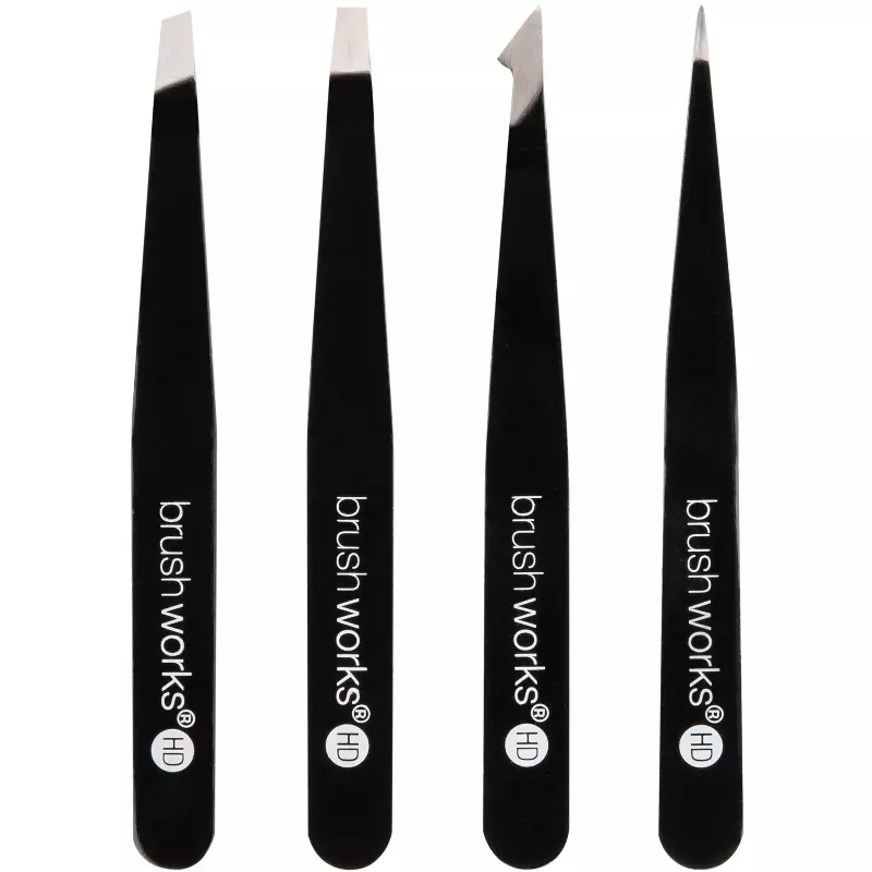 Brushworks HD 4 Piece Combination Tweezer Set - Black