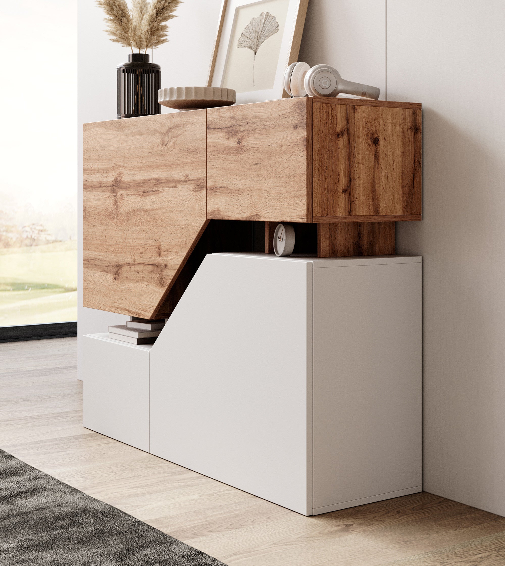 Meubella - Dressoir Canberra - Eiken - Wit - 120 cm