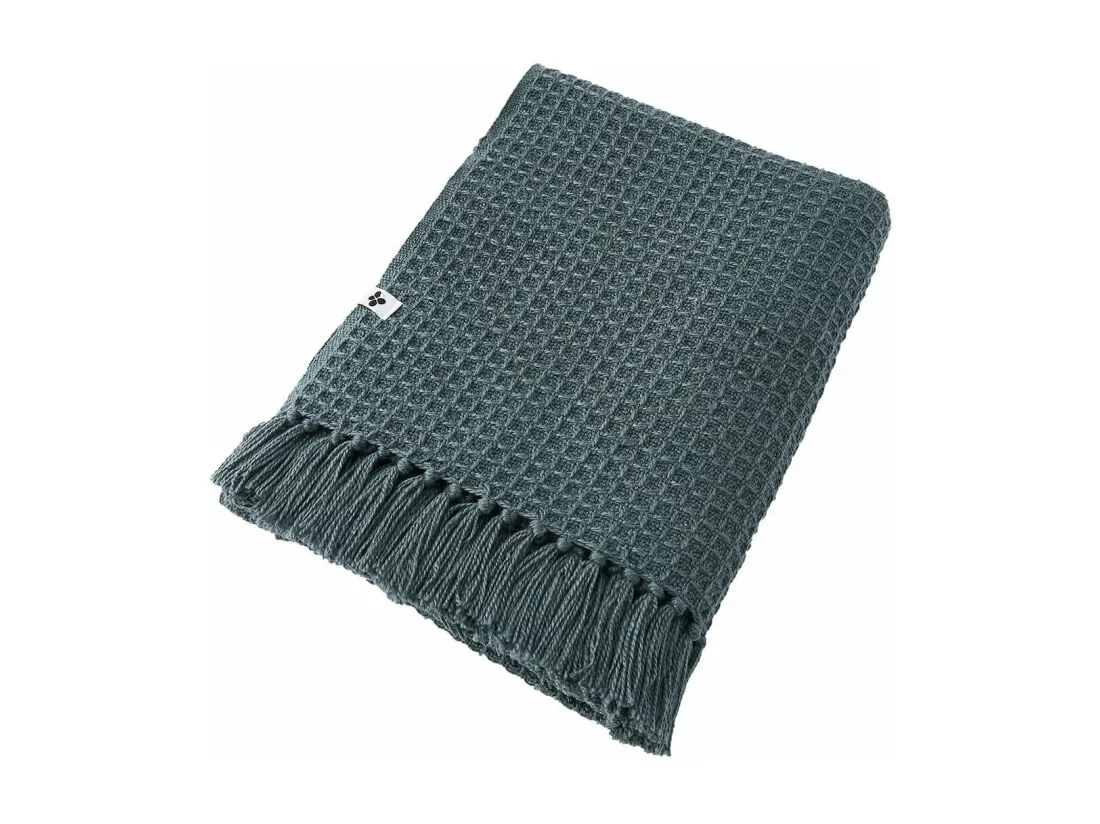 KARL - Couvre-lit à Franges 100% Recyclé Tissage Nid d'abeilles 240x260cm Ardoise
