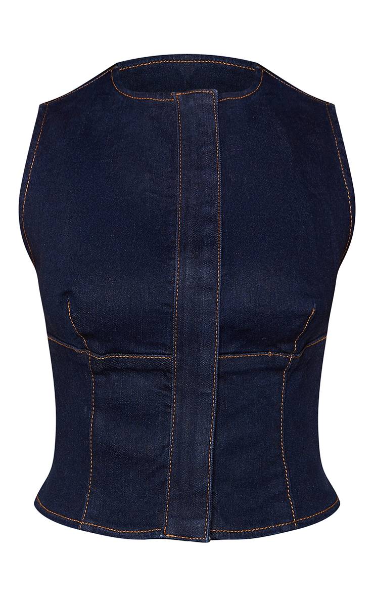 Bleu Indigo Top Court En Denim Avec Détail Ceinture