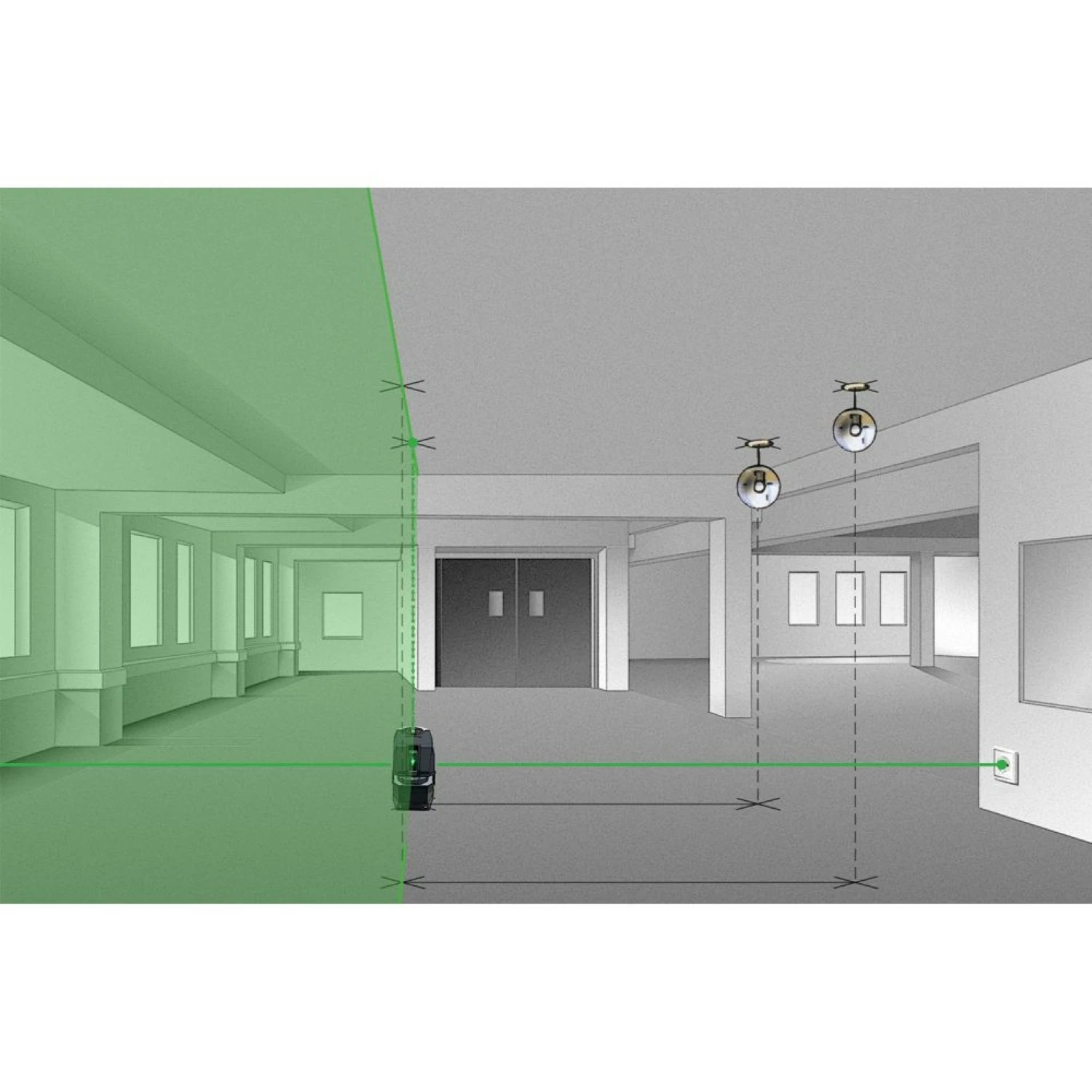 Laserliner MasterCross-Laser XPG Kruislijnlaser set in koffer - 2 lijnen - Groen - 55m - IP64