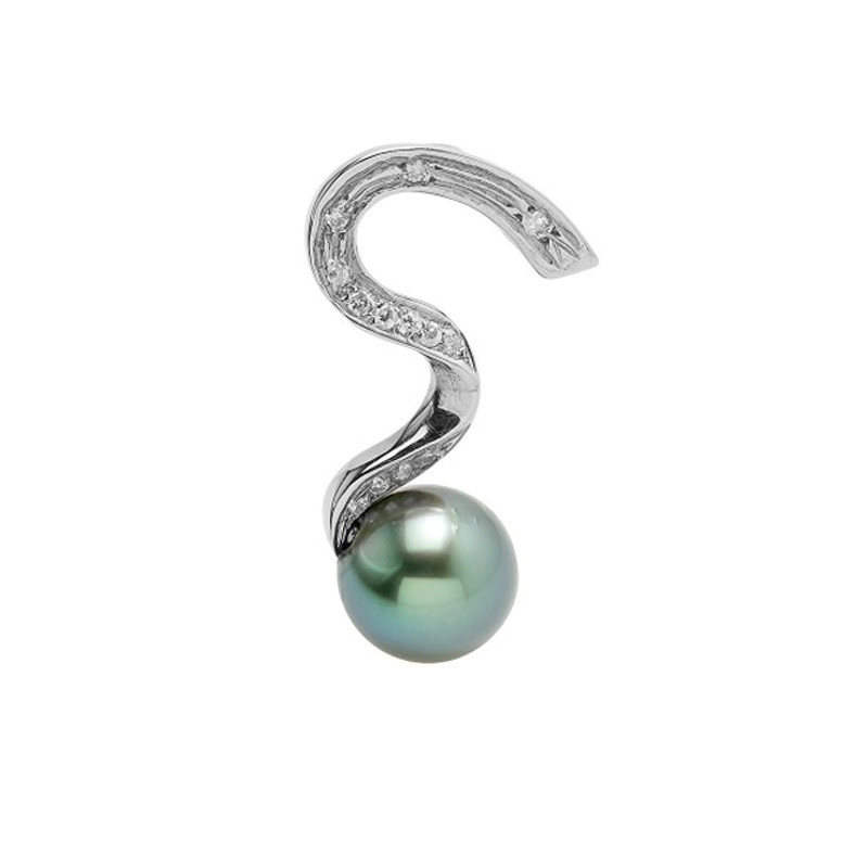 Pendentif Perle de Tahiti, Diamants et Argent 925/1000