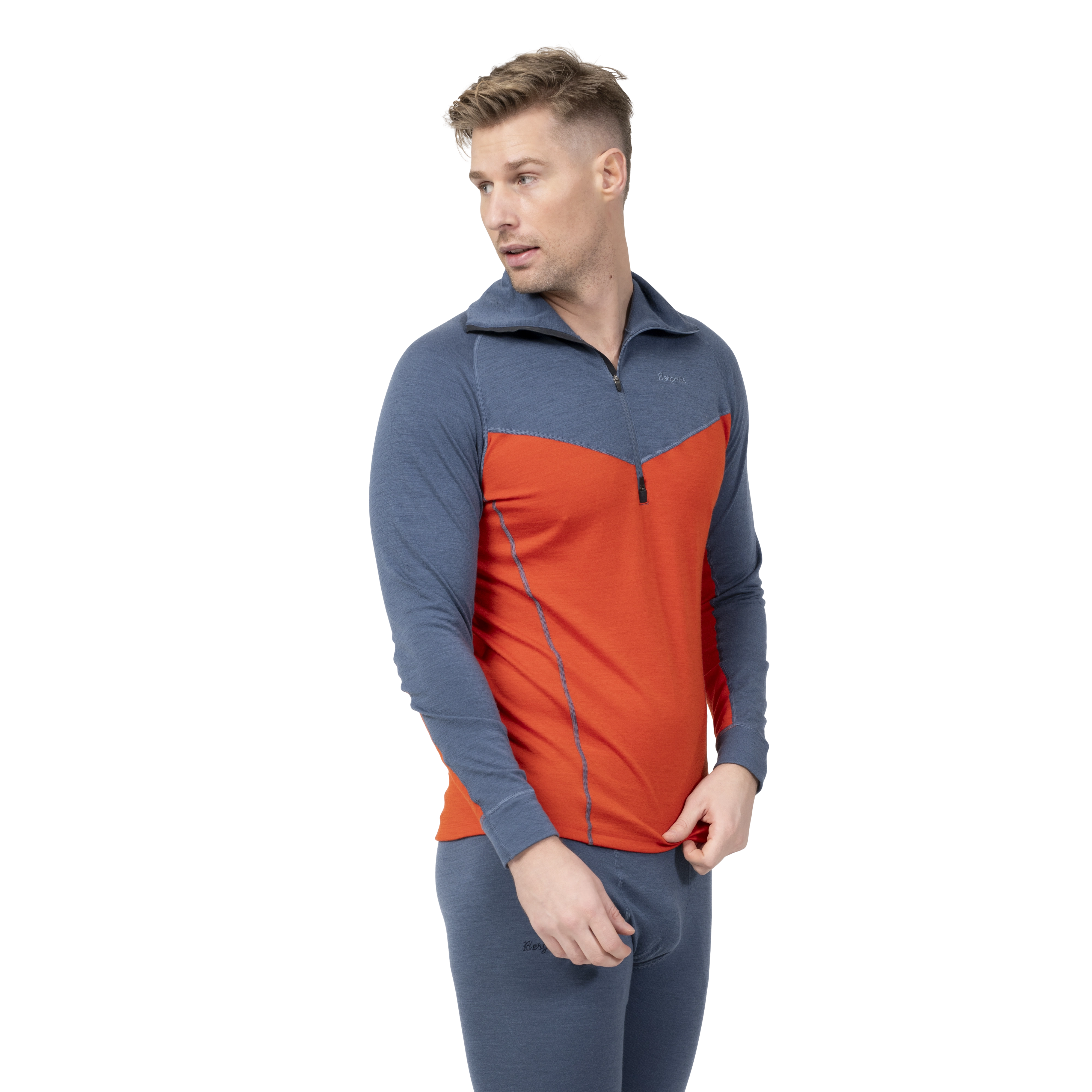 Inner:Dual Merino Half Zip Men Lava / Granite Blue