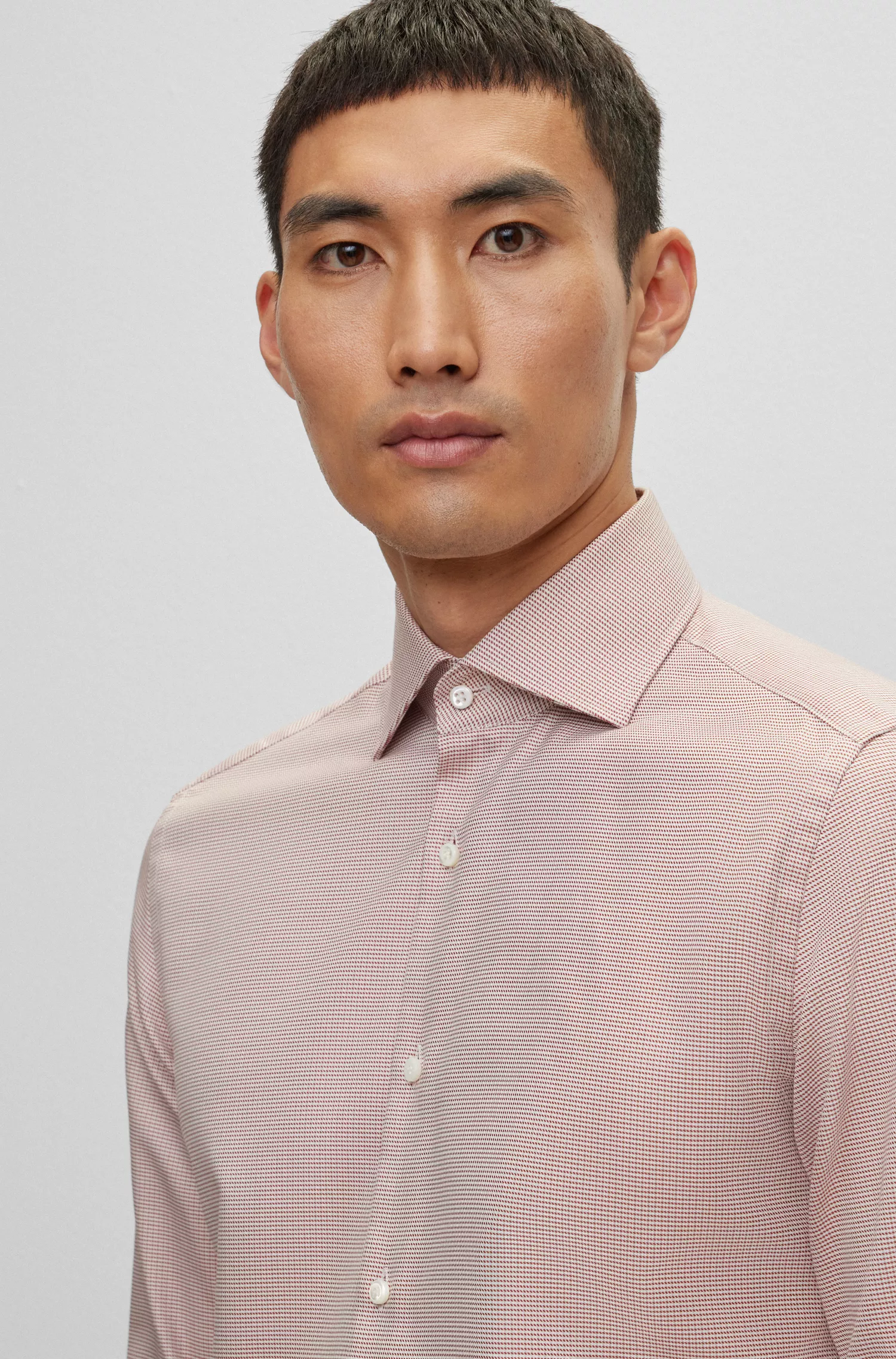 Camisa BOSS Camel Slim-fit em algodão dobby