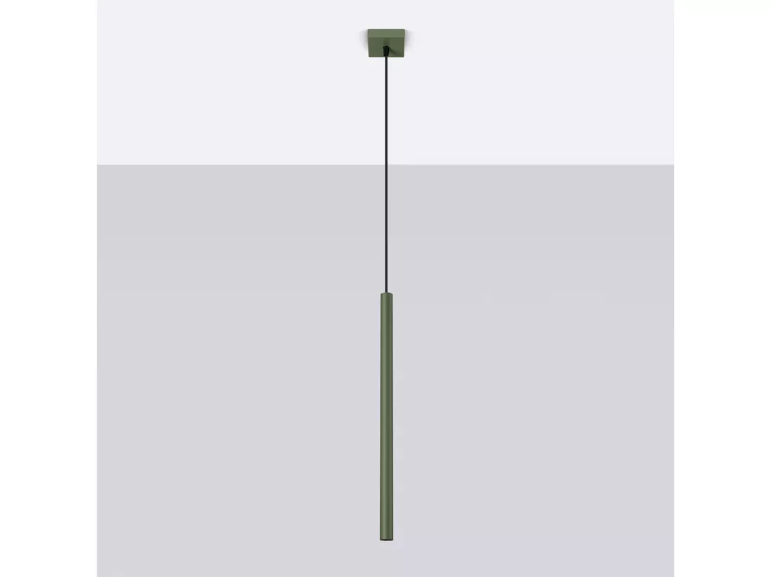 Lampe à suspension Pastelo moderne en acier - 1 sources lumineuses - L.8 x H.114 cm - vert olive