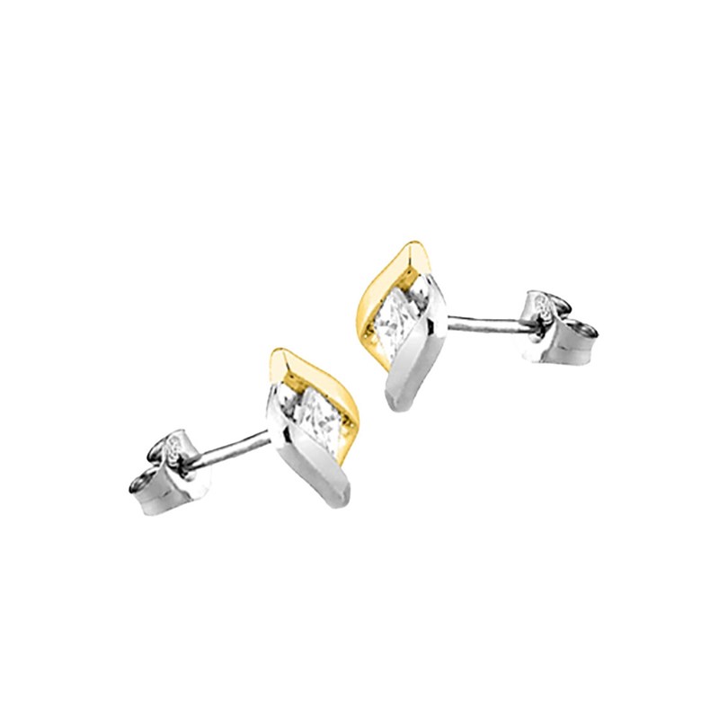 Boucles d'oreilles femme - bicolores oxyde de zirconium - Or 18 Carats