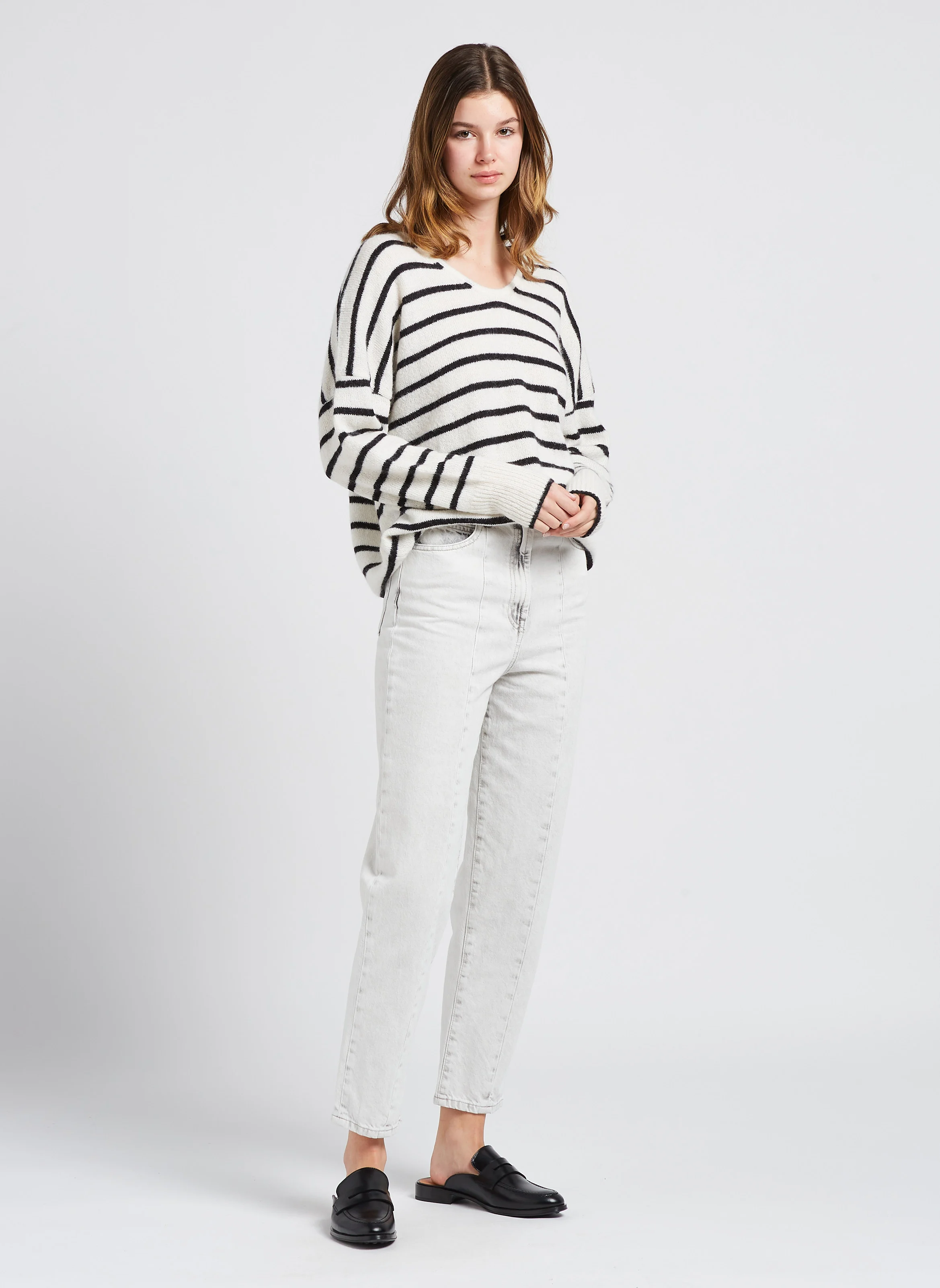 KEOLI - Jean mom taille haute en coton| Gris
