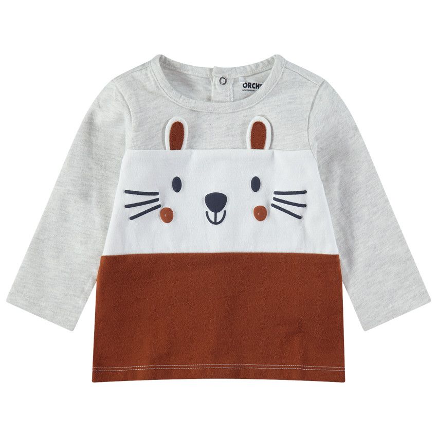 T-shirt manches longues en jersey tricolore avec détails printés - Gris clair