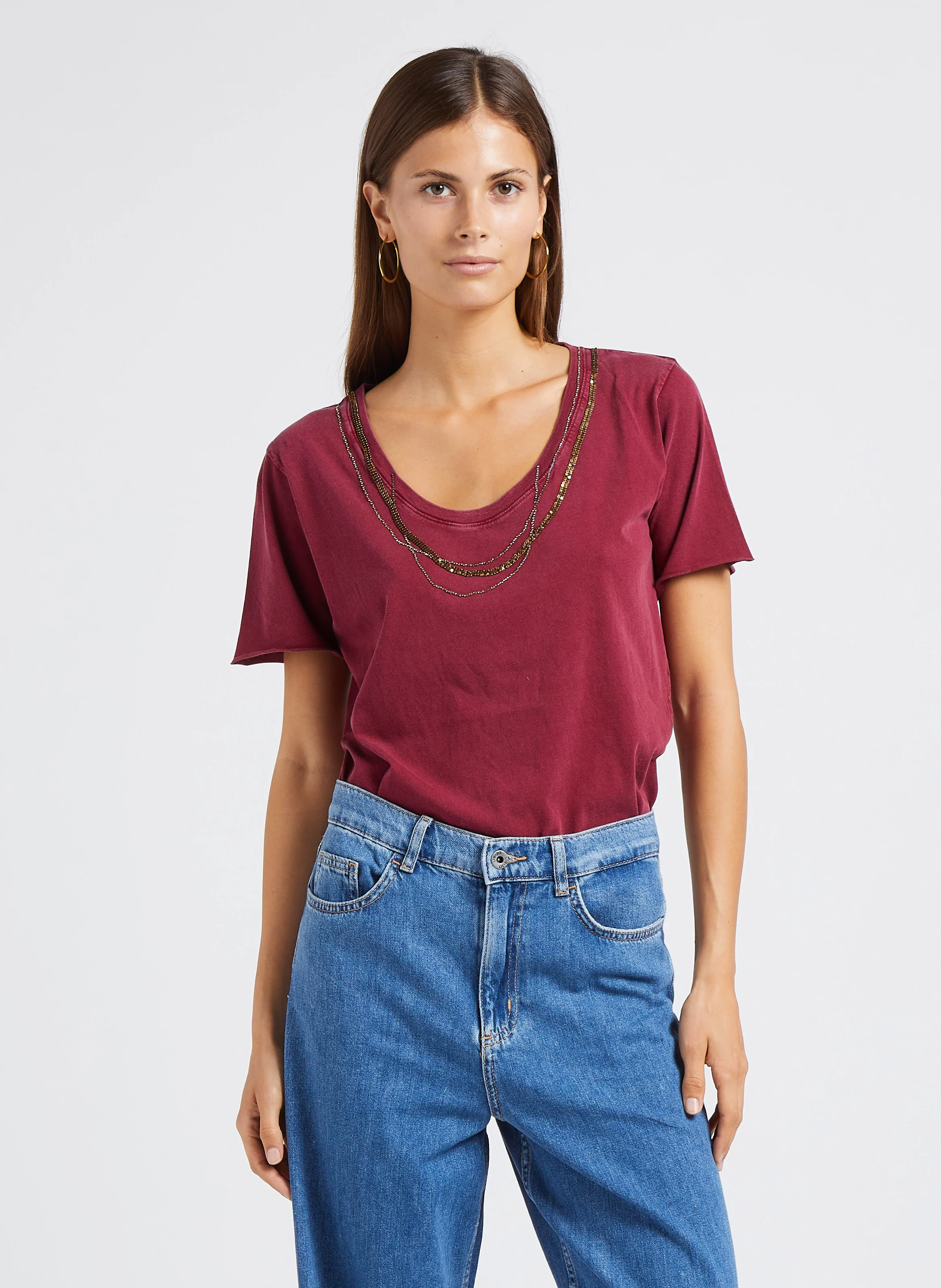 TIZIA - Tee-shirt col rond en coton bio | Rouge