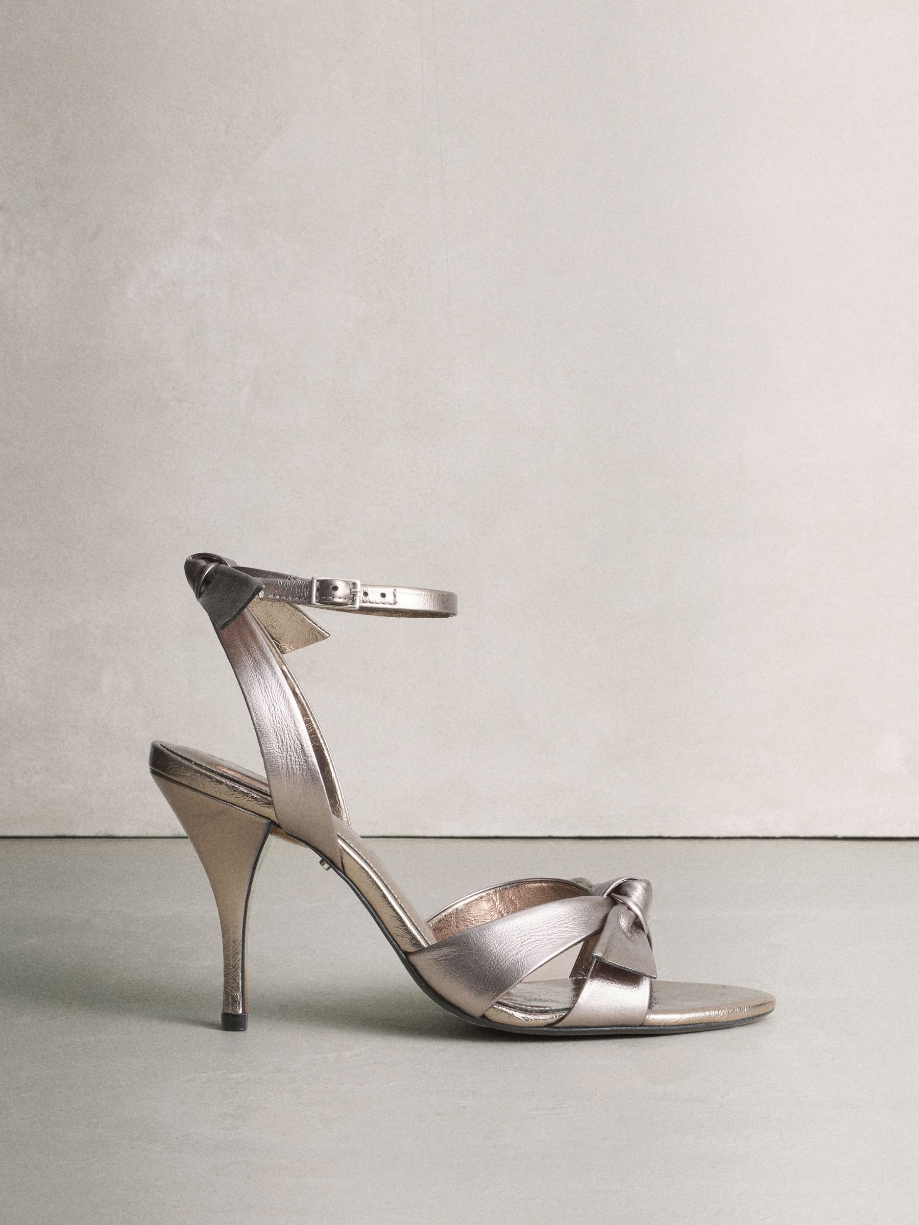 Tin - Signature Premium Leather Studded Bow Heeled Sandals