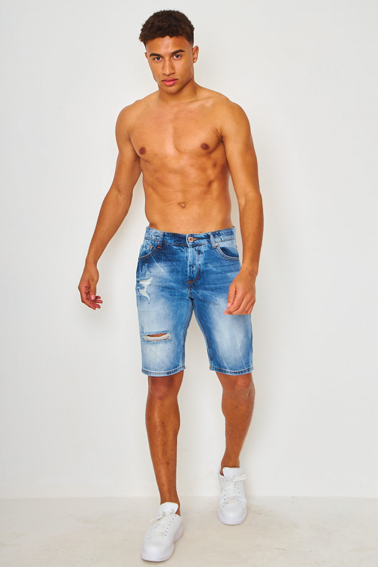 Bermuda bleu en jeans déchiré