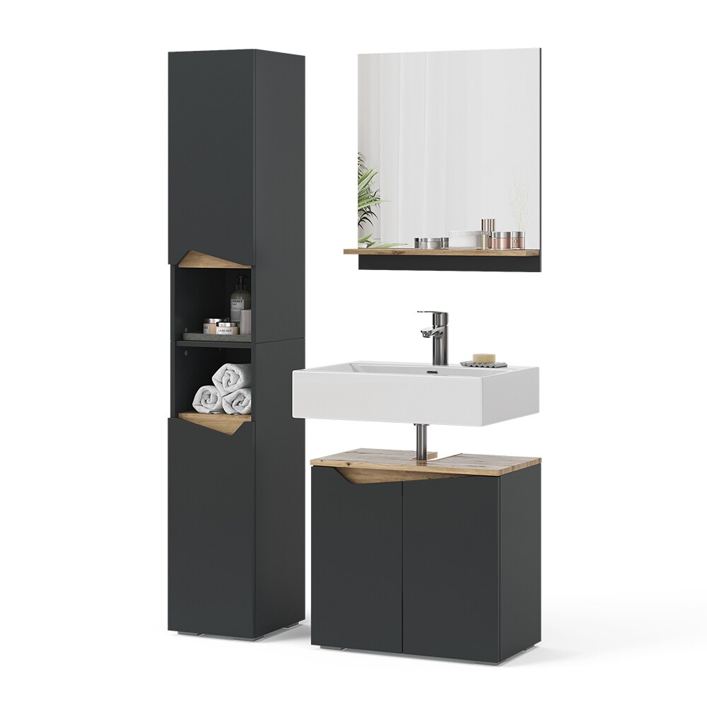 Vicco Badmöbel-Set Marelle Anthrazit Eiche 3 Teile Hochschrank