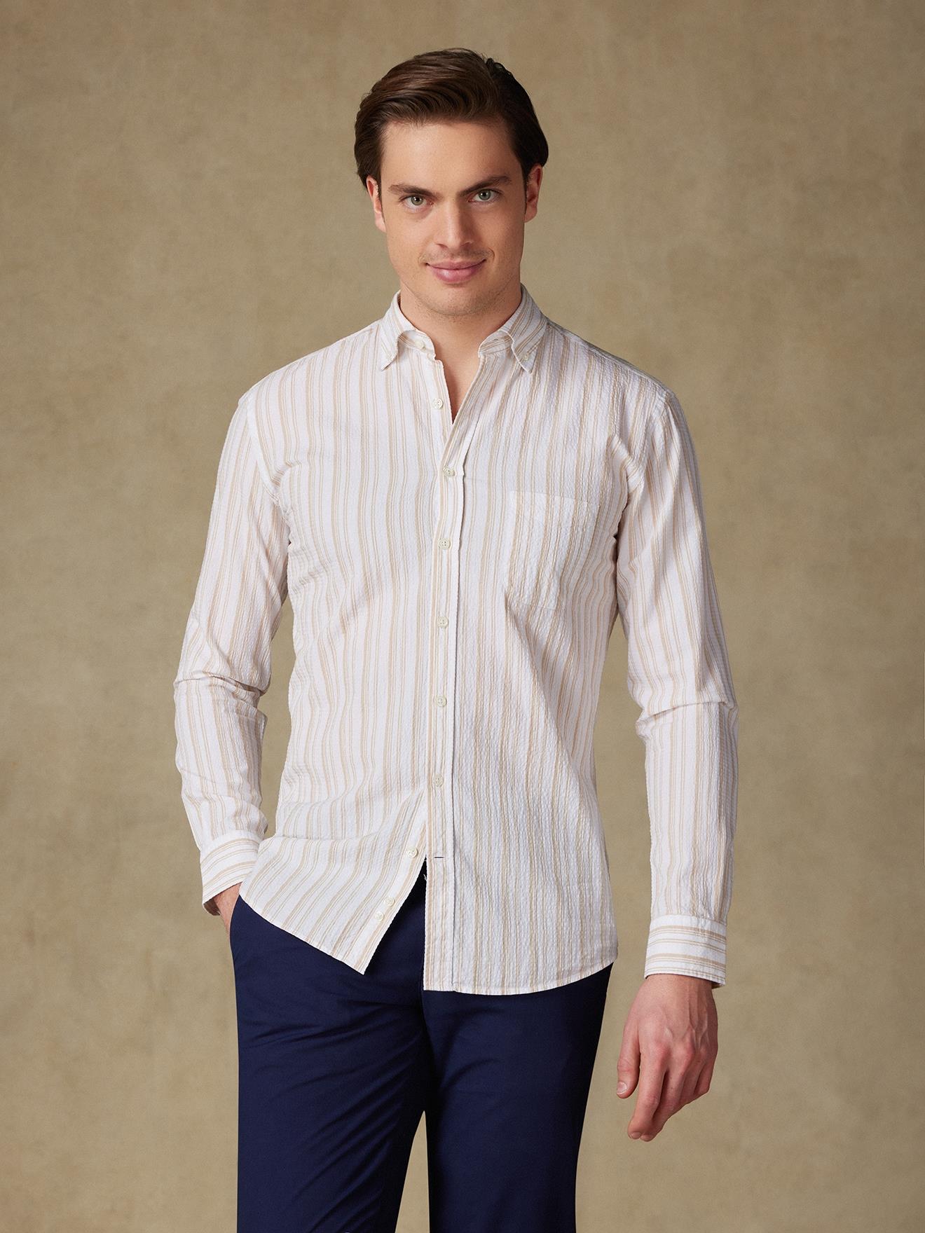 Chemise Ivor en seersucker sable - Col Boutonné