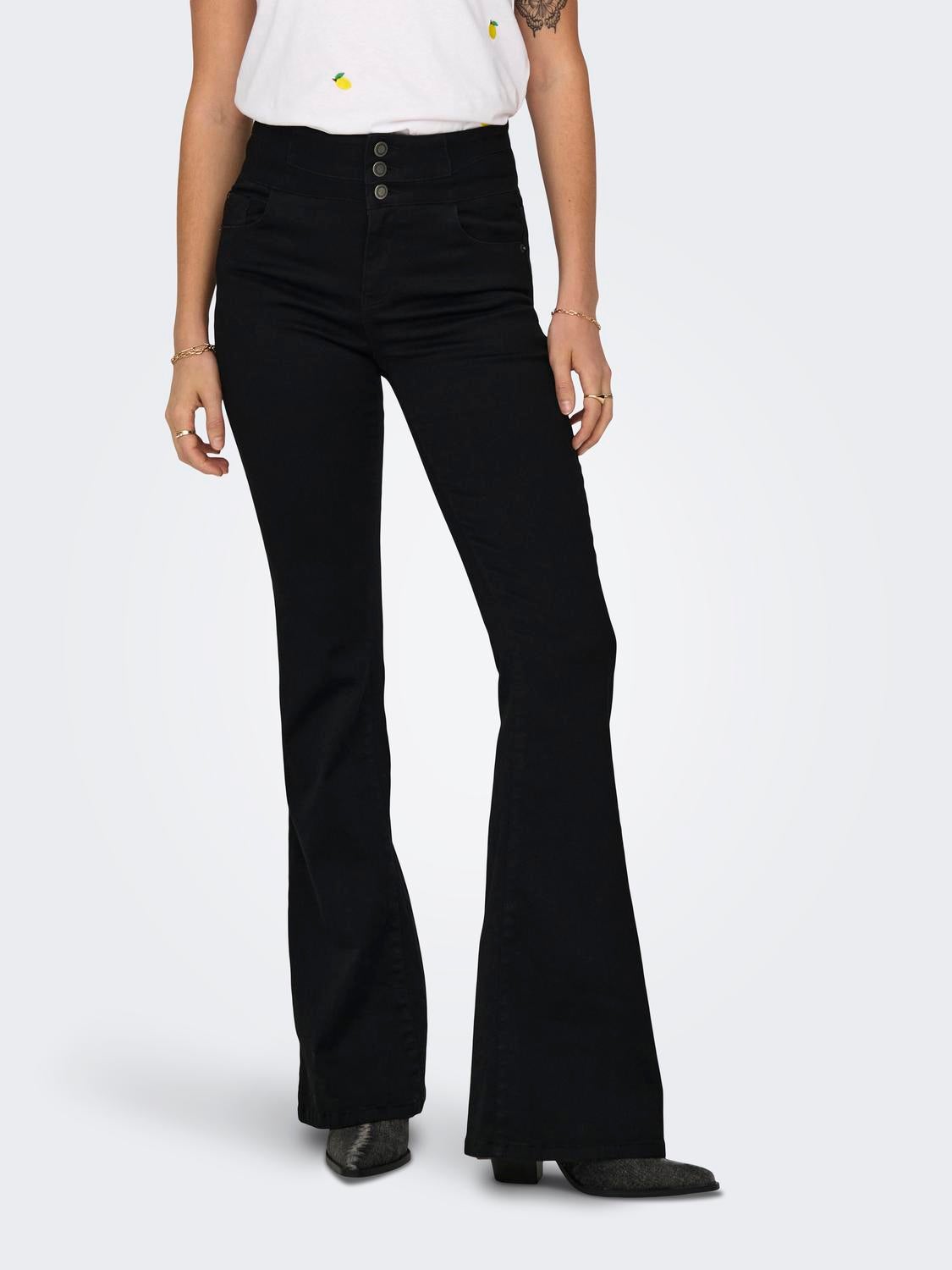 ONLCHERYL Hohe Taille Ausgestellt Jeans Black Denim