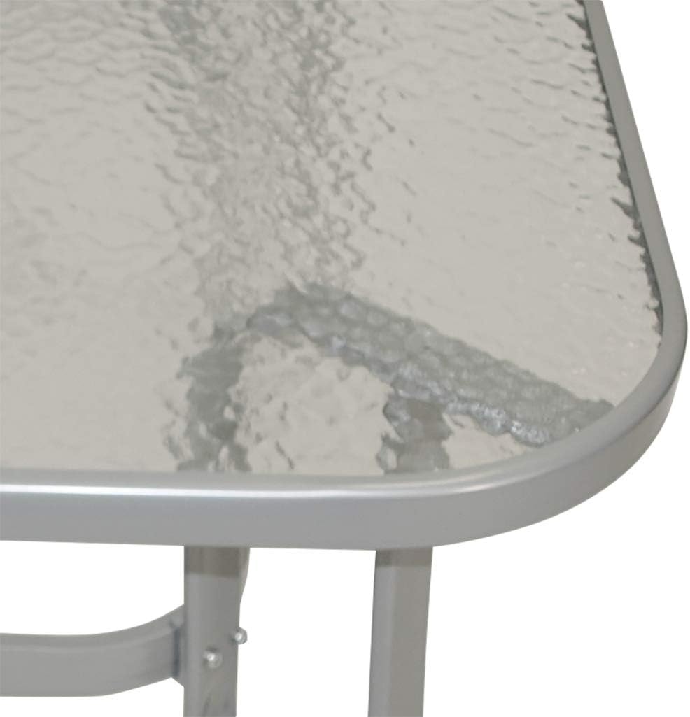 DEGAMO Gartengarnitur Pino 5-teilig, 4X Stapelsessel mit Stahlgestell und Kunstgewebebespannung 2 * 1 schwarz, 1x Tisch 70x120cm mit Stahlgestell und Glasplatte