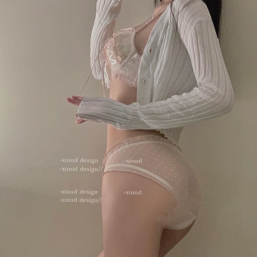 Nabla - Effen bh met strik en kant / panty / set
