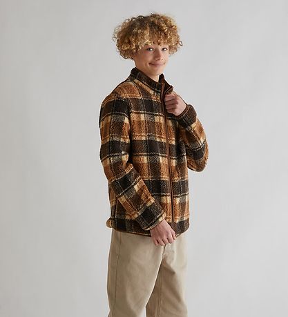 Grunt Fleecejacke - Etzel Pile Check - Braun