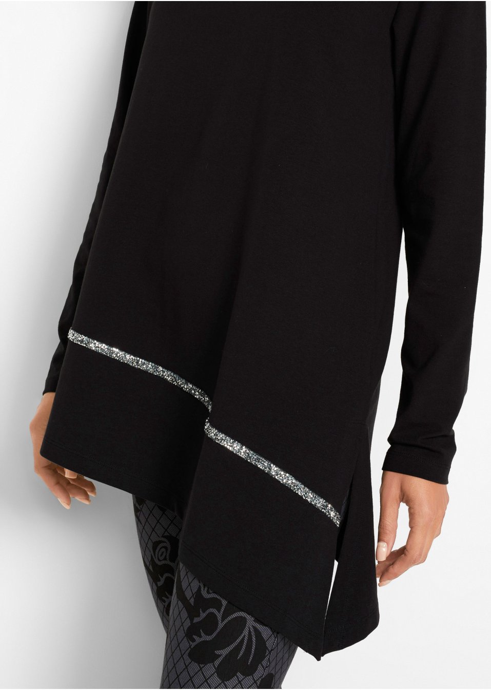 T-shirt long de coupe asymétrique avec effet brillant
