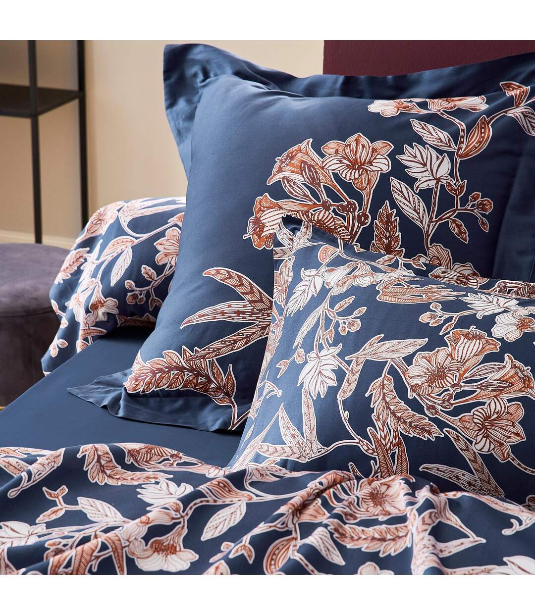 Drap plat 280x325 cm satin de coton BOTANIC jaune soleil