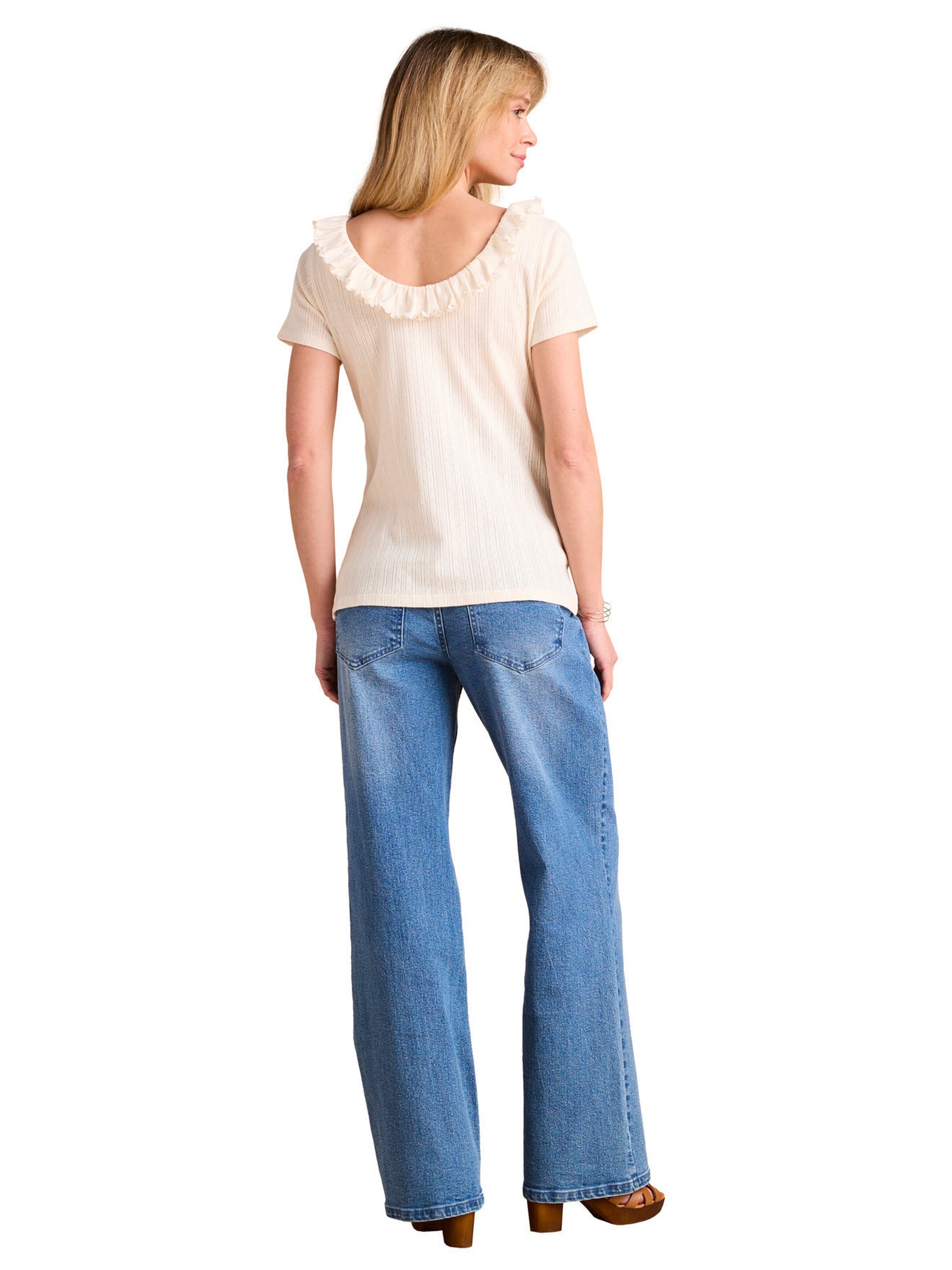 Envie de Fraise Bio-Kollektion: Umstands-Shirt aus Pointelle-Jersey mit Rückenausschnitt beige meliert