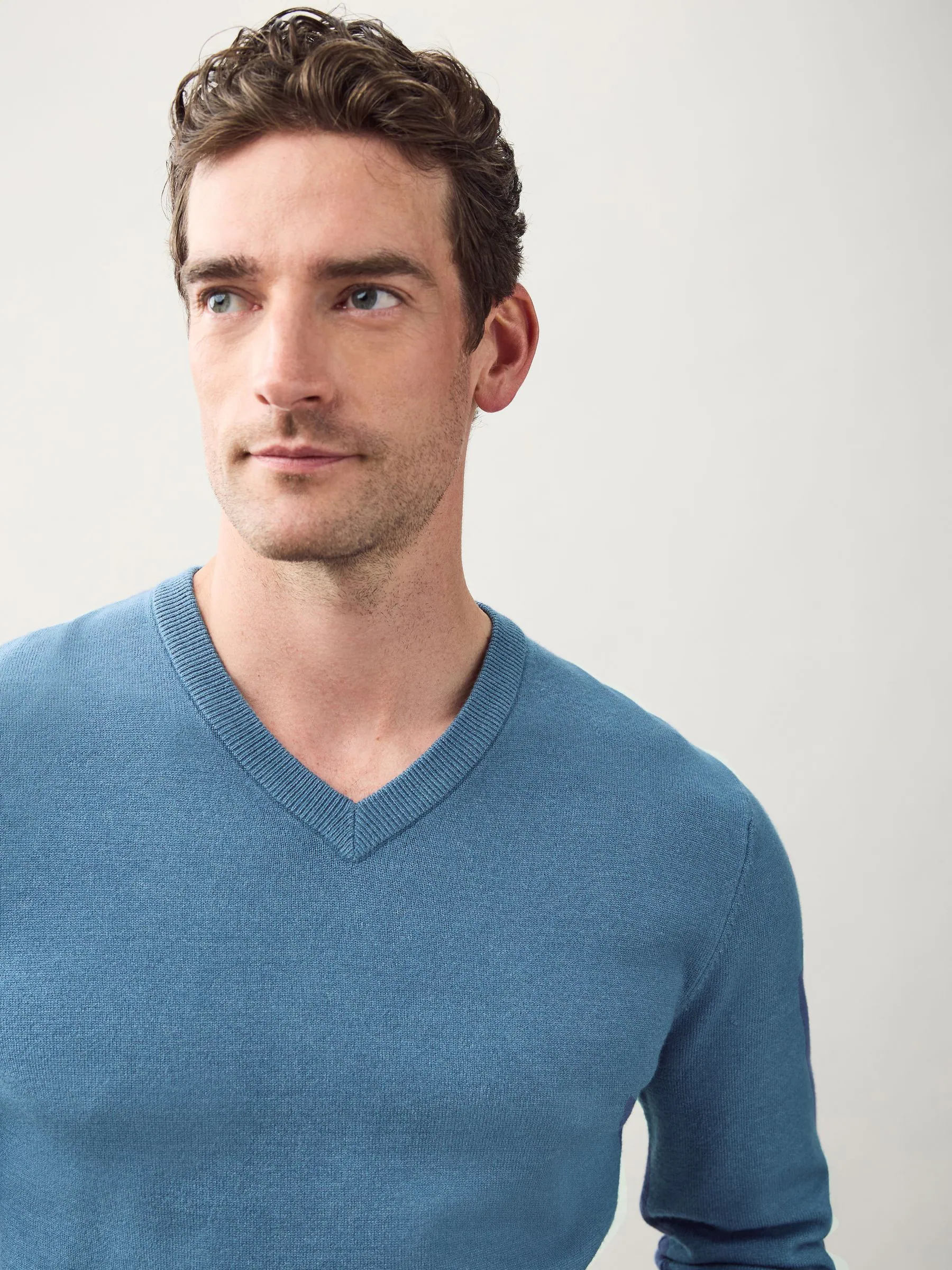 Blauw - Regular Fit Soft Touch V-Neck Sweater