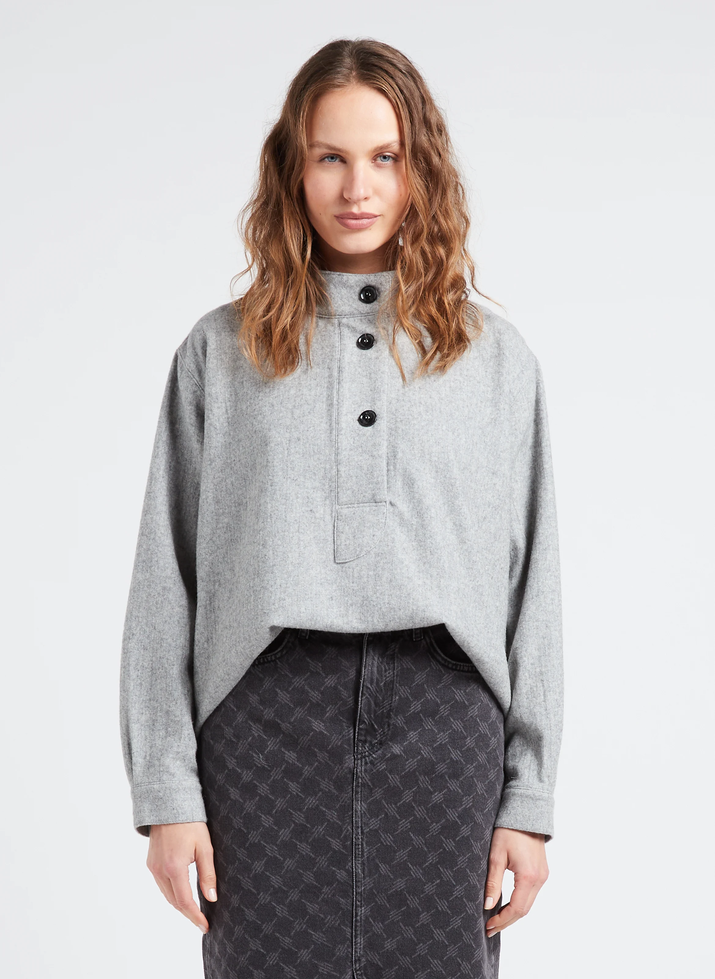 VIGO - Pull colmontant en laine mélangée| Gris