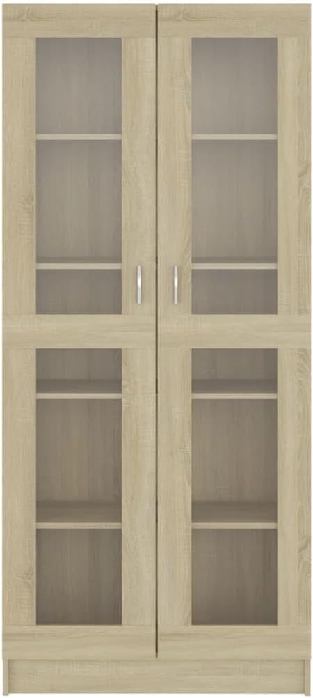 Vitrinenschrank Bücherschrank Aktenschrank Büroschrank Vitrine Schrank Bücherregal Sideboard Sonoma-Eiche 82,5x30,5x185,5 cm Holzwerkstoff